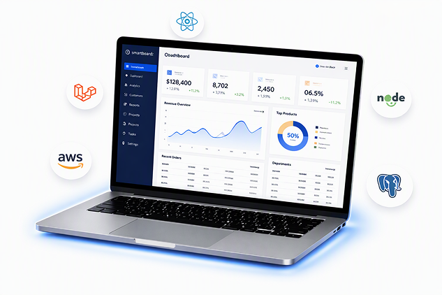Web application dashboard on laptop