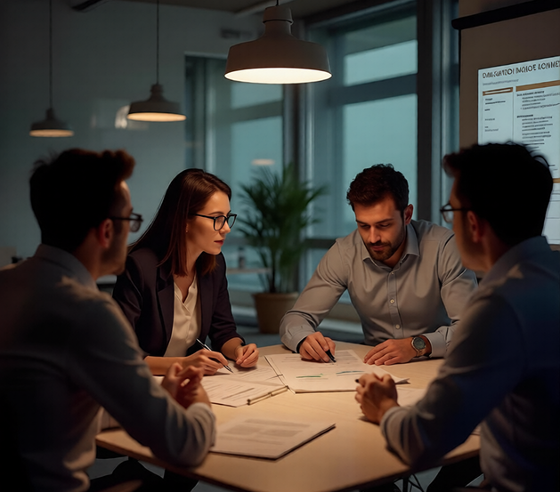 Product team discussing ideas and planning together